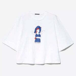 Sisley Lazy Summer Cropped Retro Glam Pinup Lady Graphic Half Sleeve Tee T-Shirt